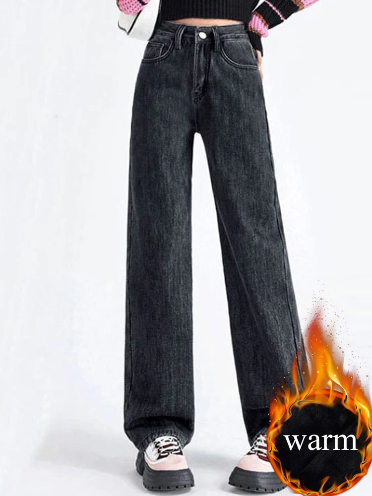 Wijde baggy jeans met fluwelen voering voor dames