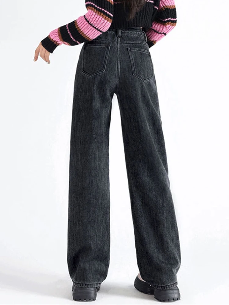 Wijde baggy jeans met fluwelen voering voor dames