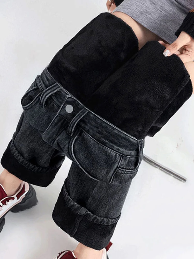 Wijde baggy jeans met fluwelen voering voor dames