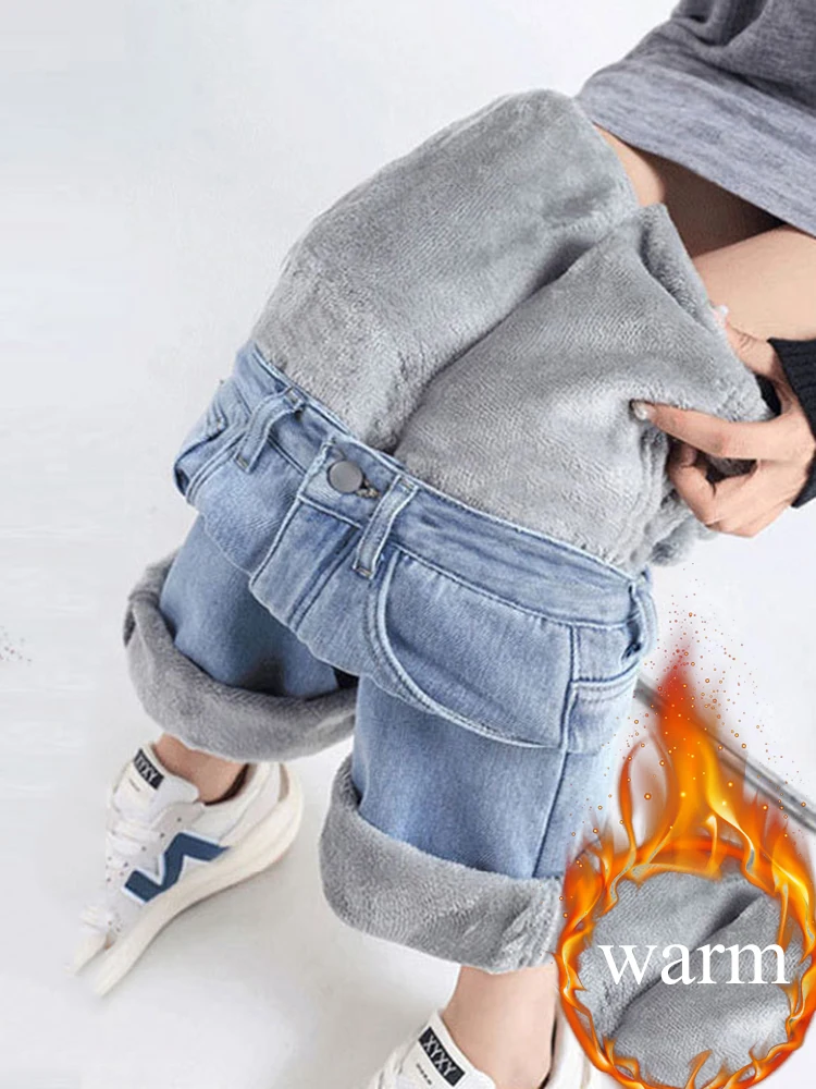 Wijde baggy jeans met fluwelen voering voor dames