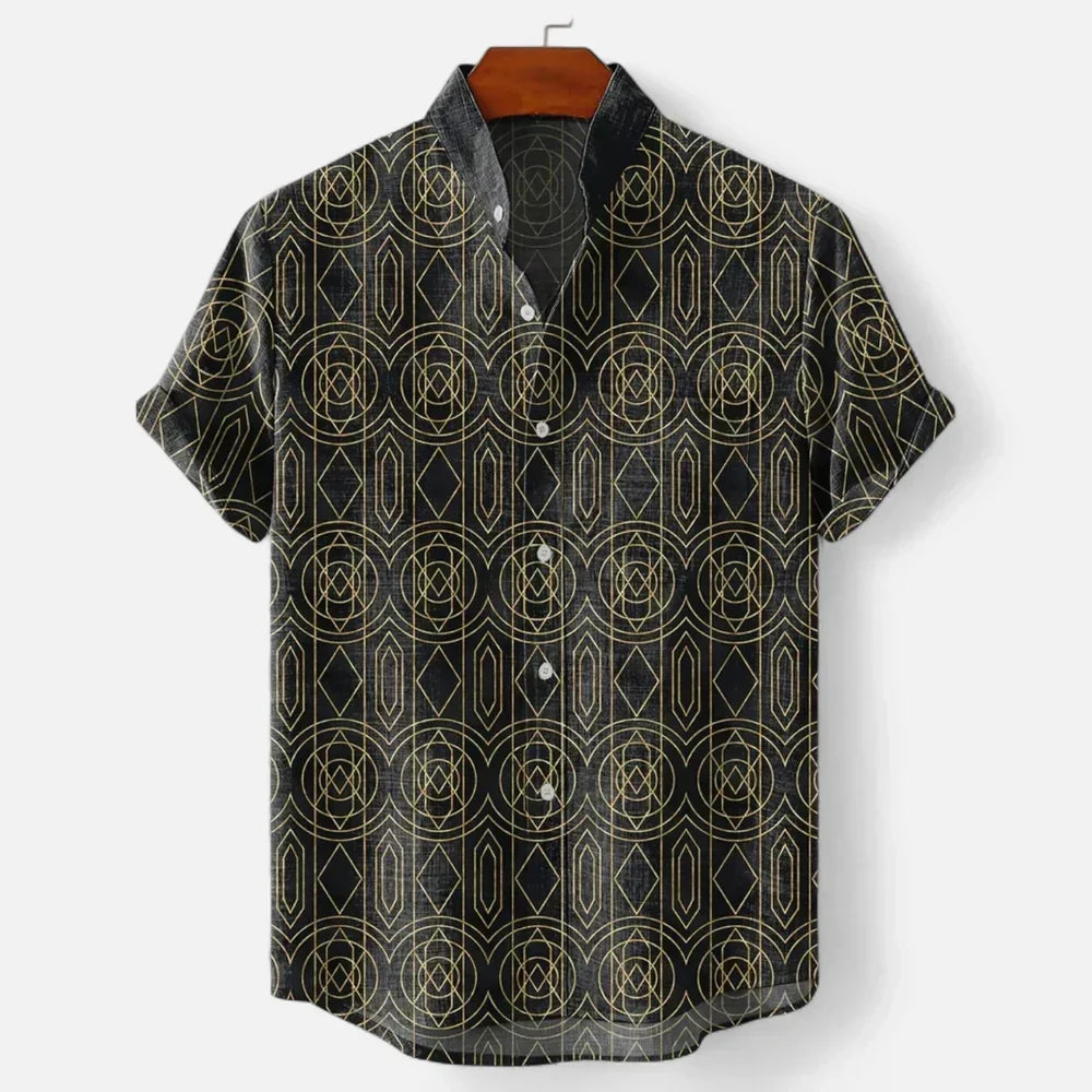 Men’s Premium Linen Artistic Print Short Sleeve Shirt