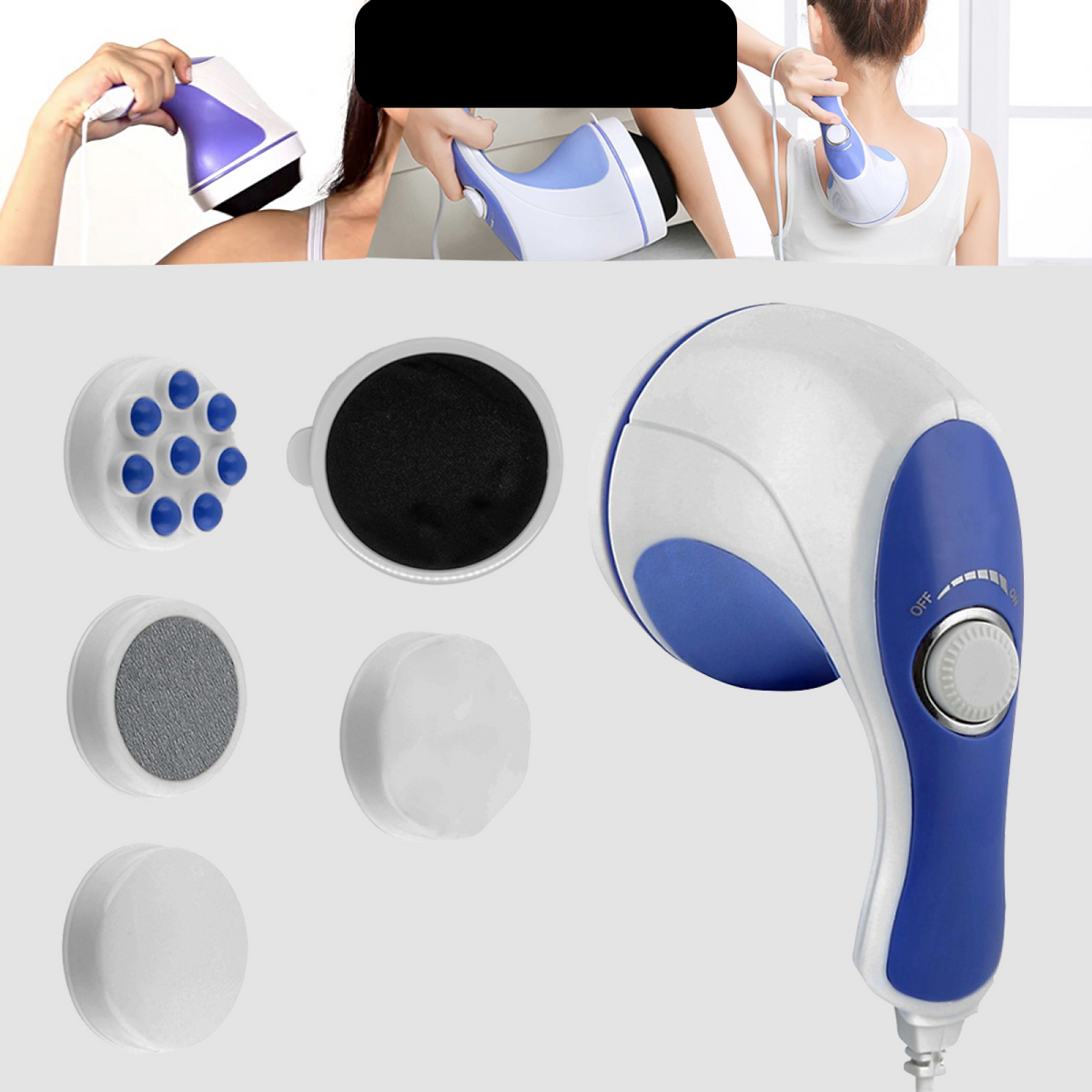 Massageapparaat met zes verwisselbare opzetstukken