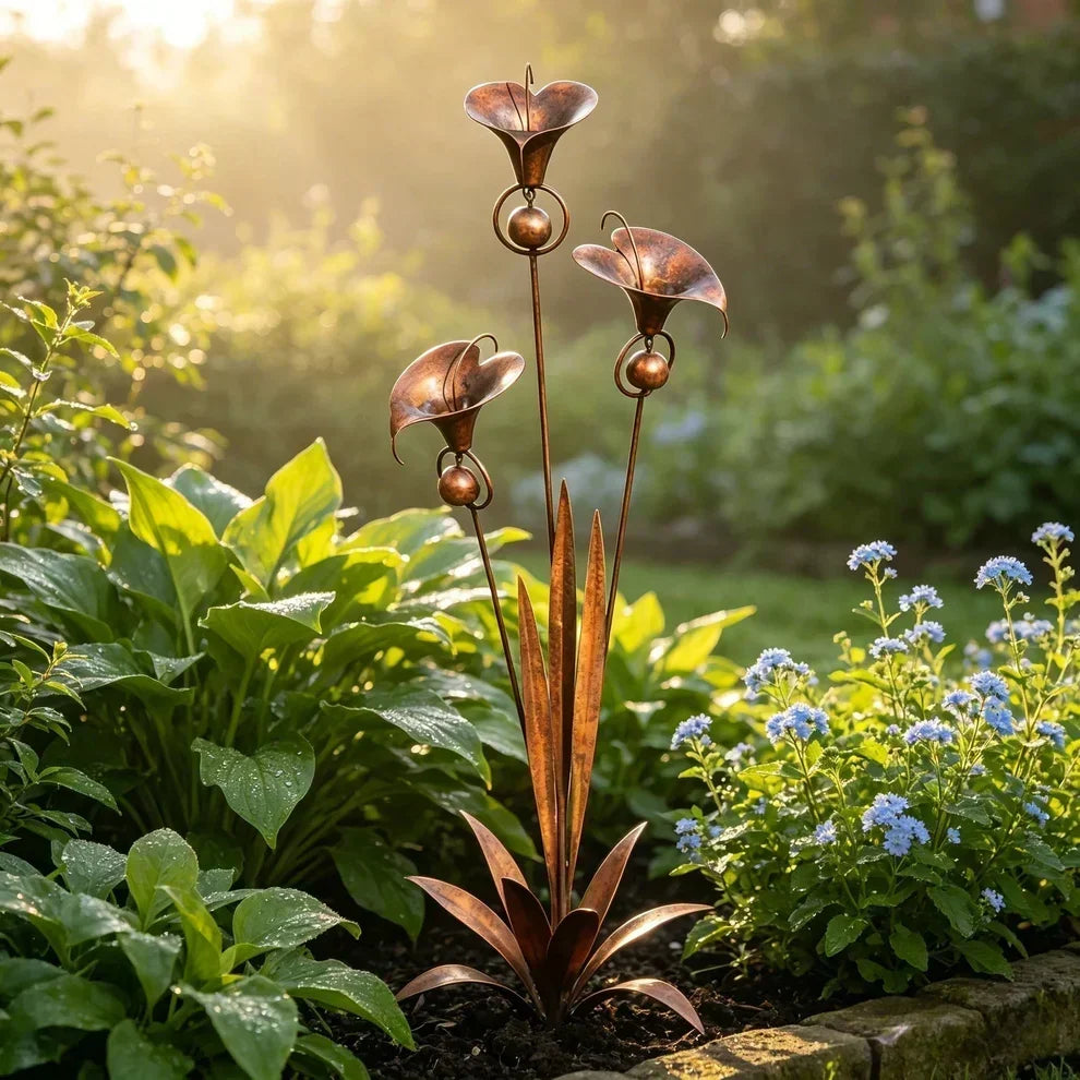 Tuinsteker met koperen bloemen