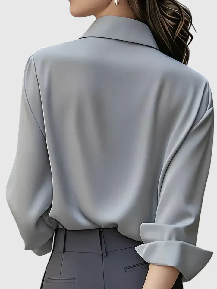 Satijnen blouse met lange mouwen voor dames – elegante kantoorblouse
