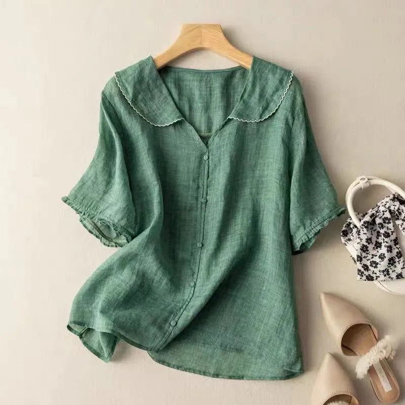 Effi damesblouse met geschulpte kraag en knoopsluiting