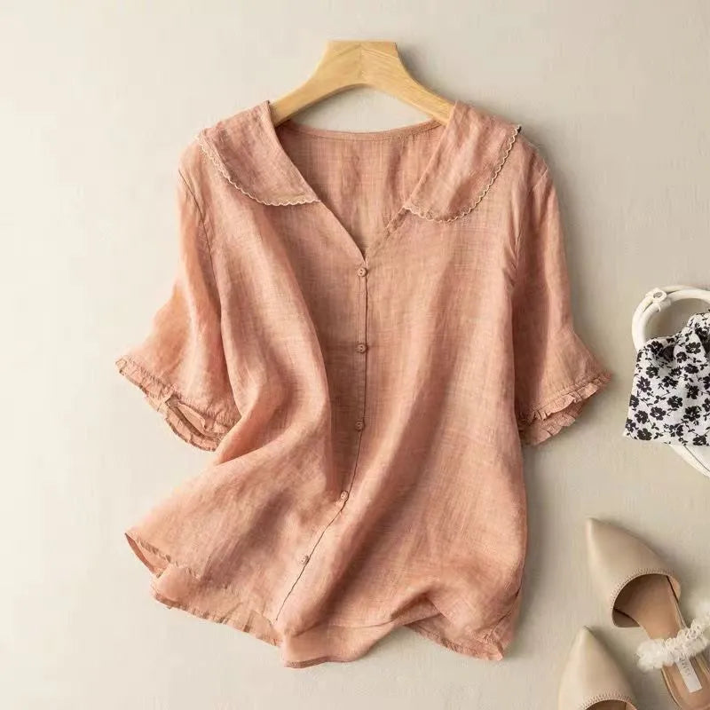 Effi damesblouse met geschulpte kraag en knoopsluiting