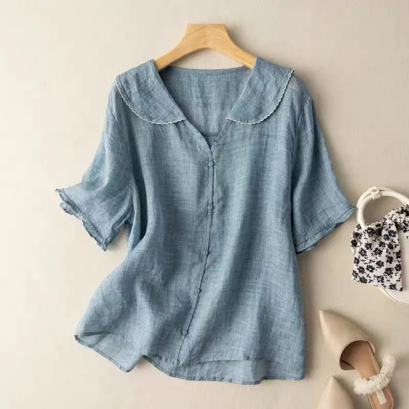 Effi damesblouse met geschulpte kraag en knoopsluiting