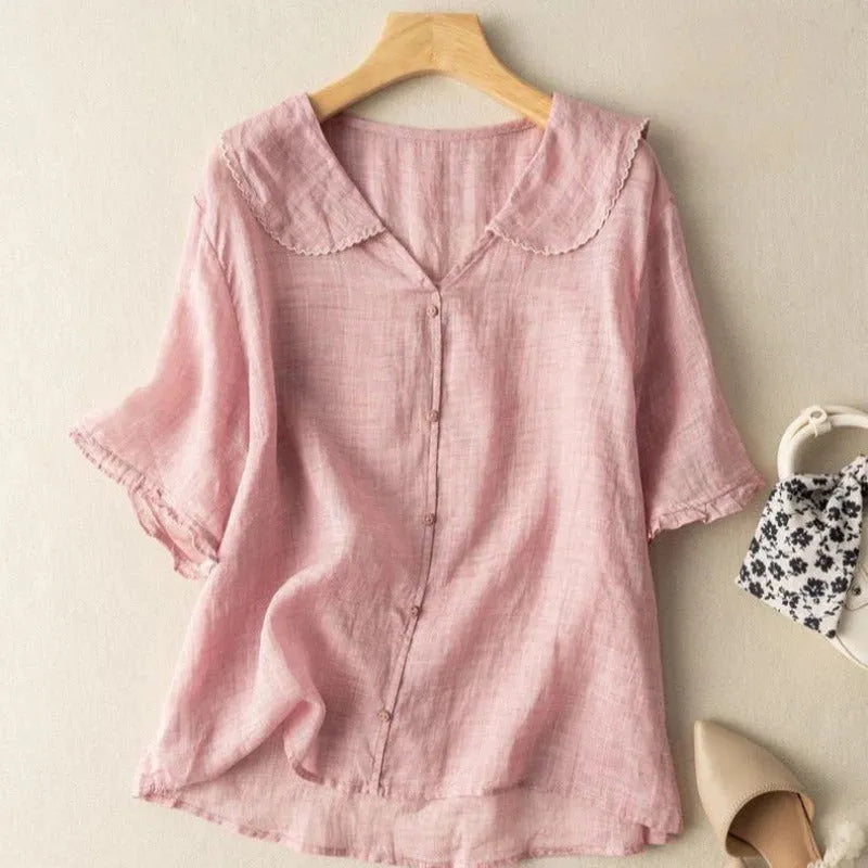Effi damesblouse met geschulpte kraag en knoopsluiting