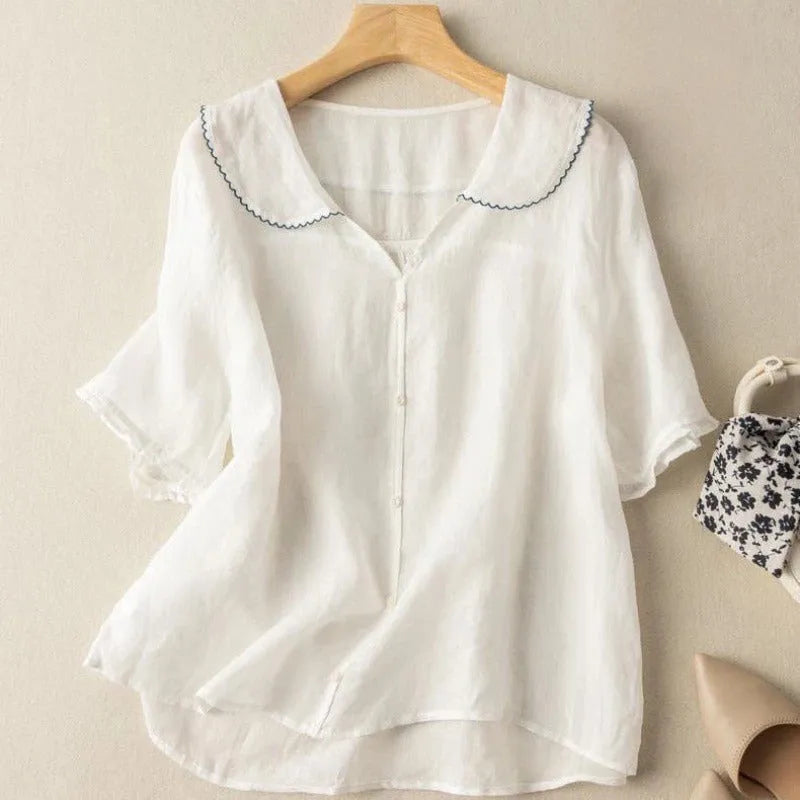 Effi damesblouse met geschulpte kraag en knoopsluiting
