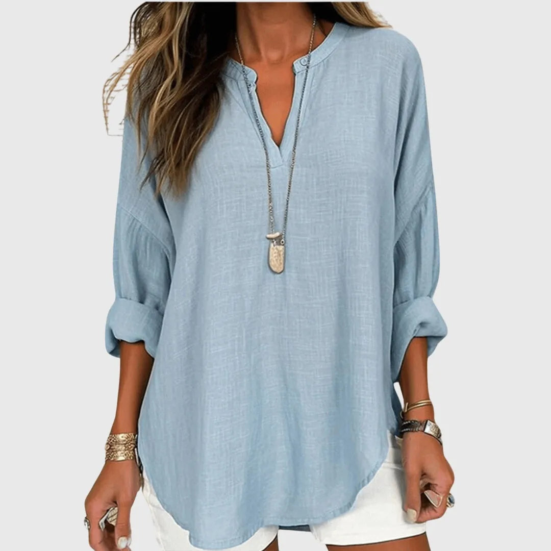 Eglantine tuniekblouse met V-hals en lange mouwen voor dames