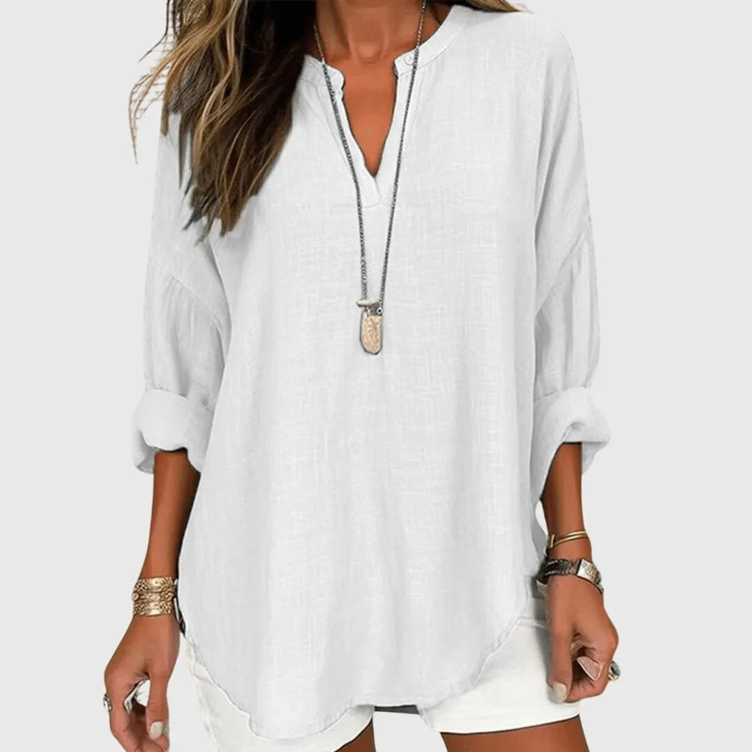 Eglantine tuniekblouse met V-hals en lange mouwen voor dames
