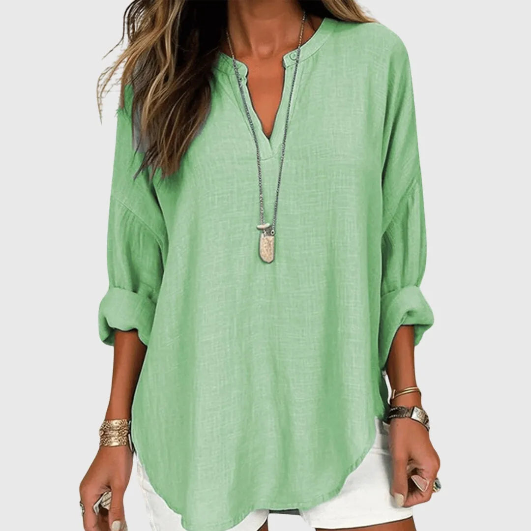 Eglantine tuniekblouse met V-hals en lange mouwen voor dames