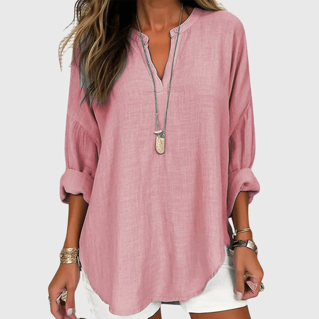 Eglantine tuniekblouse met V-hals en lange mouwen voor dames