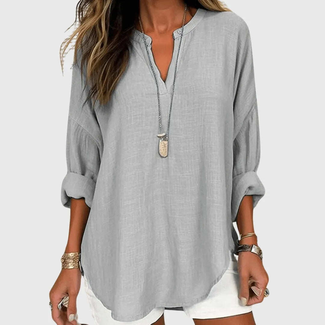 Eglantine tuniekblouse met V-hals en lange mouwen voor dames