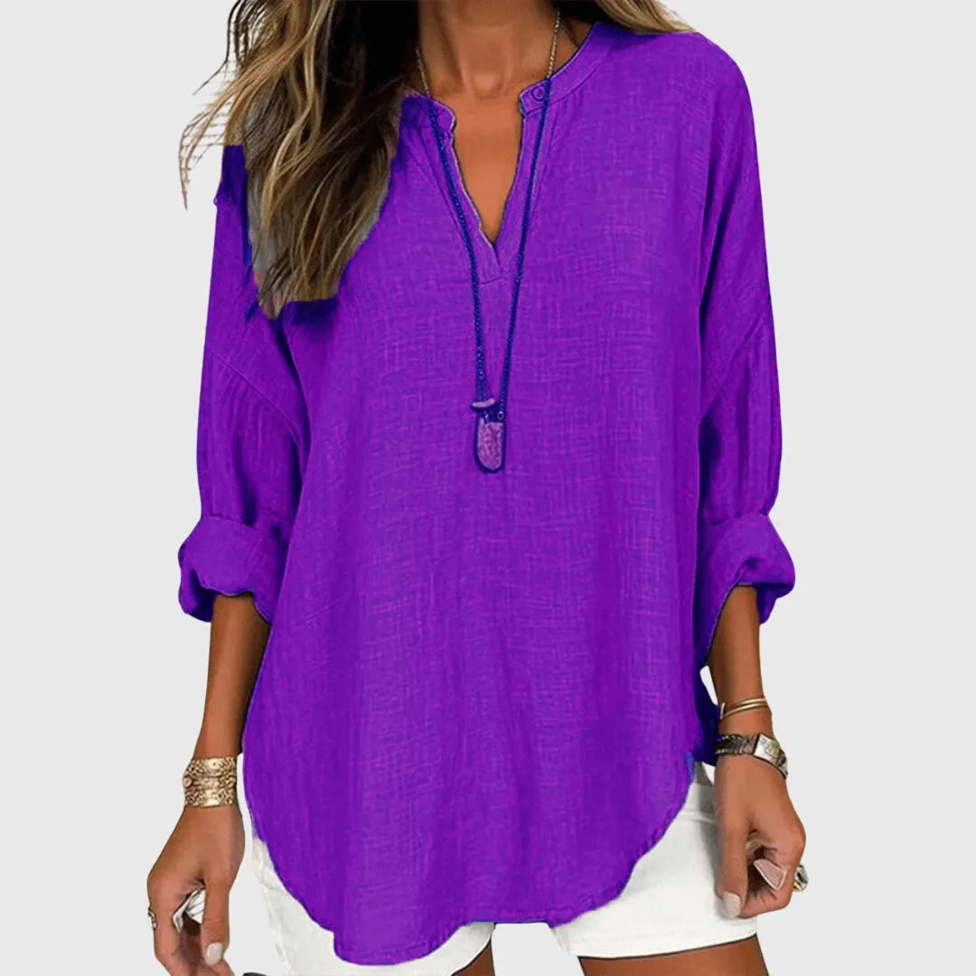 Eglantine tuniekblouse met V-hals en lange mouwen voor dames