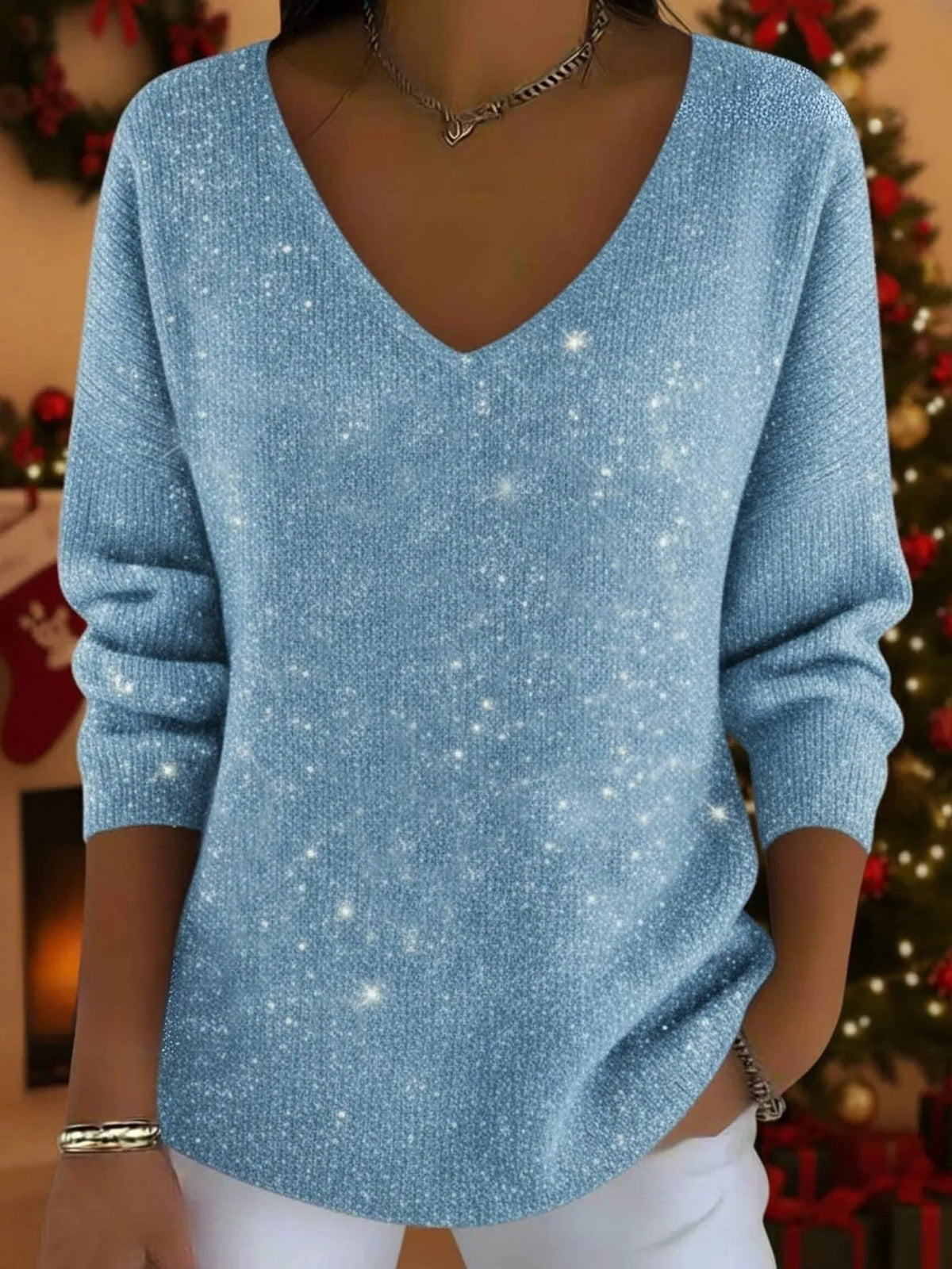 Eldoris feestelijke damesglittertrui met V-hals