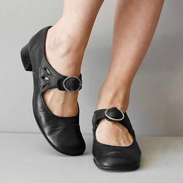 Elvina leren Mary Jane-ballerina's voor dames