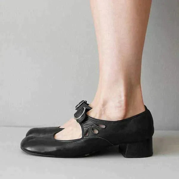 Elvina leren Mary Jane-ballerina's voor dames