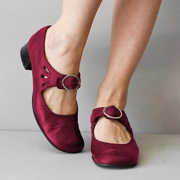 Elvina leren Mary Jane-ballerina's voor dames