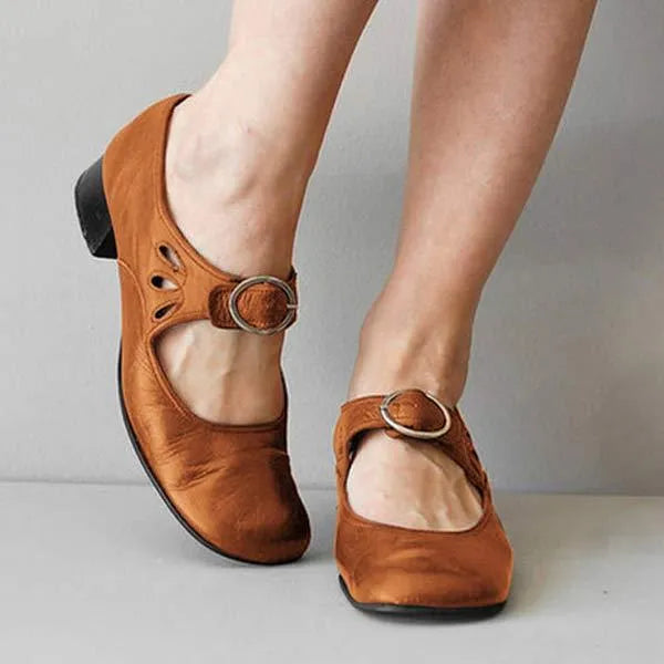 Elvina leren Mary Jane-ballerina's voor dames