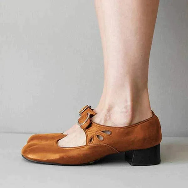 Elvina leren Mary Jane-ballerina's voor dames
