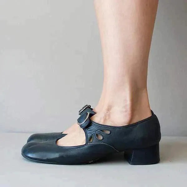 Elvina leren Mary Jane-ballerina's voor dames