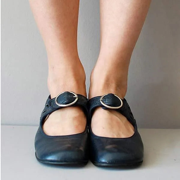 Elvina leren Mary Jane-ballerina's voor dames