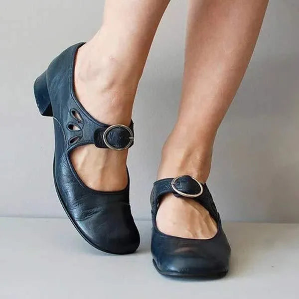 Elvina leren Mary Jane-ballerina's voor dames
