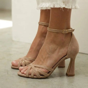 Emerald damessandalen met enkelbandje, peep-toe en blokhak
