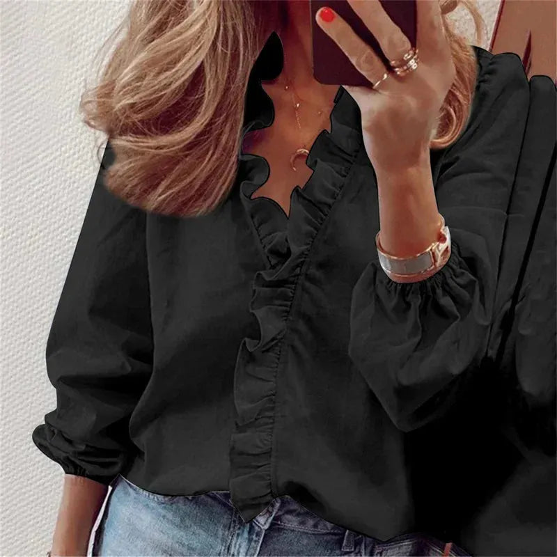 Enola damesblouse met ruches en knoopsluiting