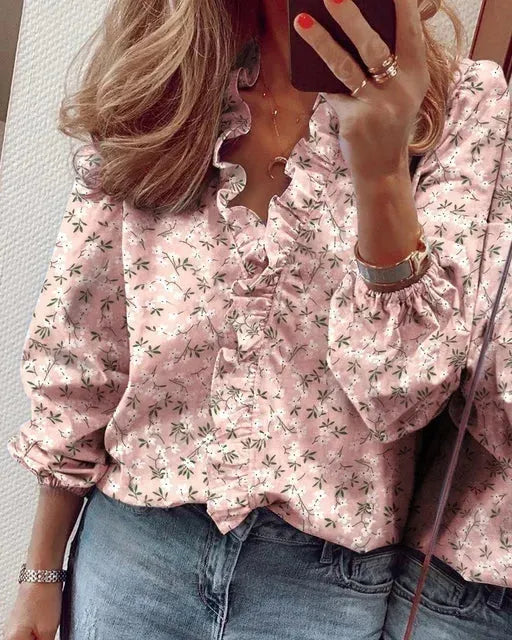 Enola damesblouse met ruches en knoopsluiting