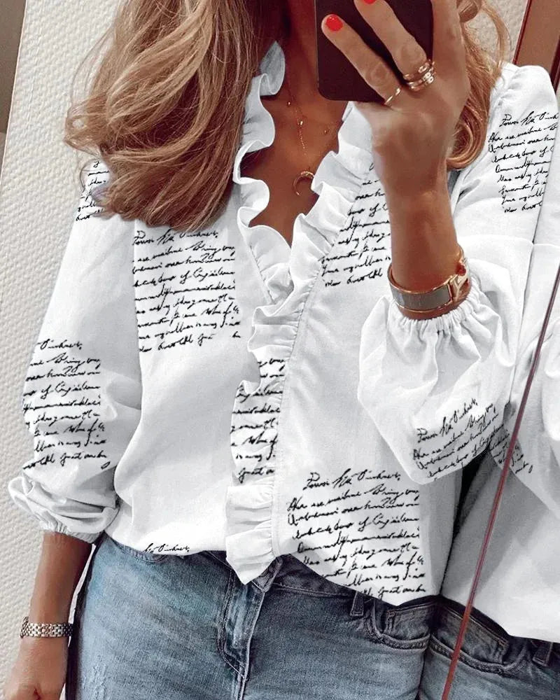 Enola damesblouse met ruches en knoopsluiting