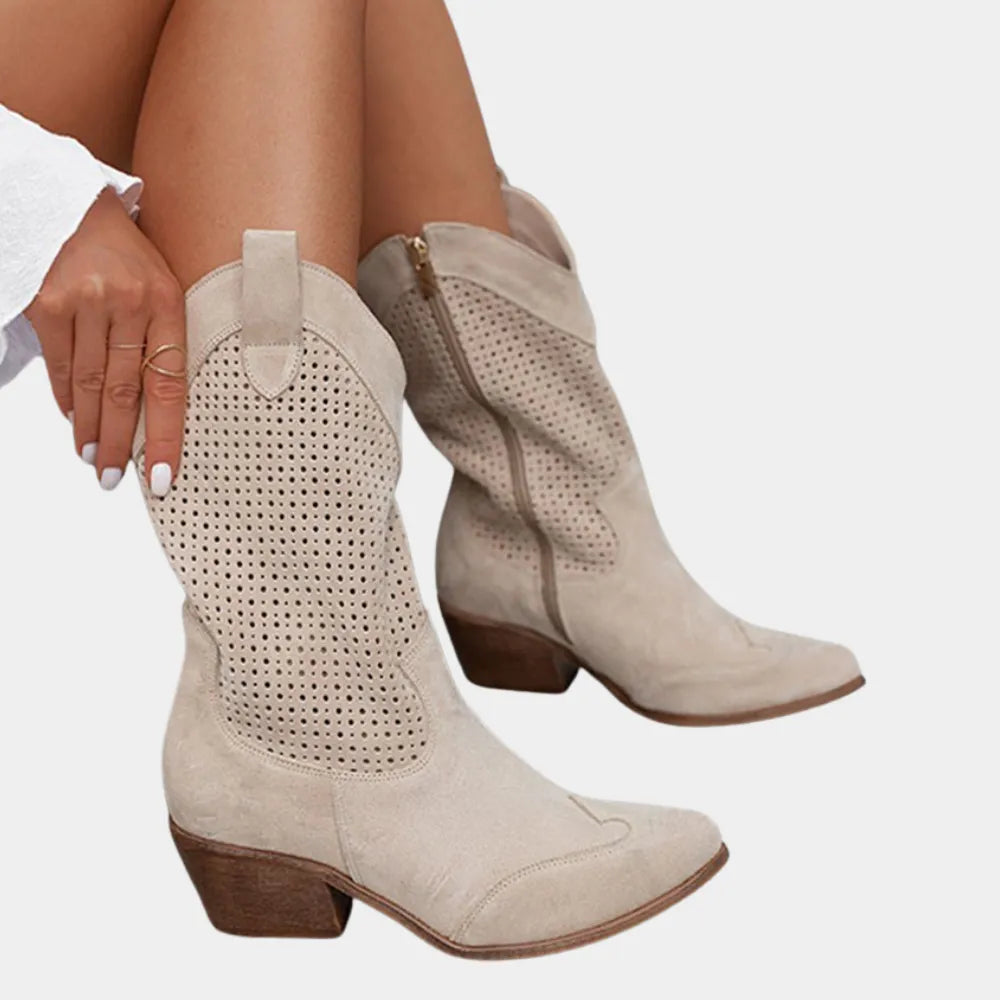 Enora geperforeerde cowboylaarzen met blokhak voor dames