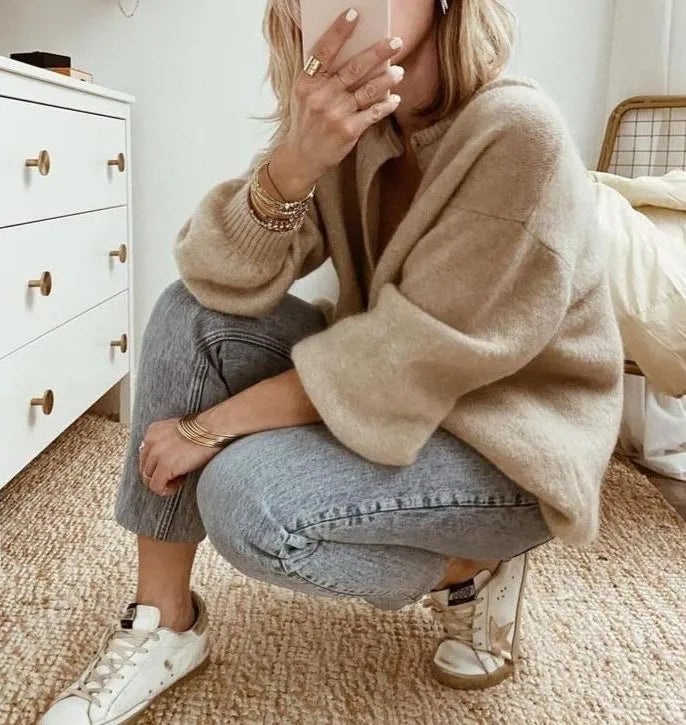 Erin lang oversized ribgebreid damesvest