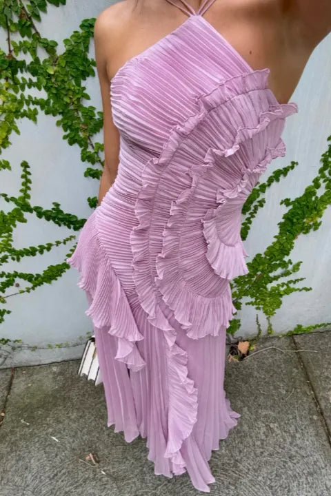 Estelle maxi-halterjurk met ruches voor dames
