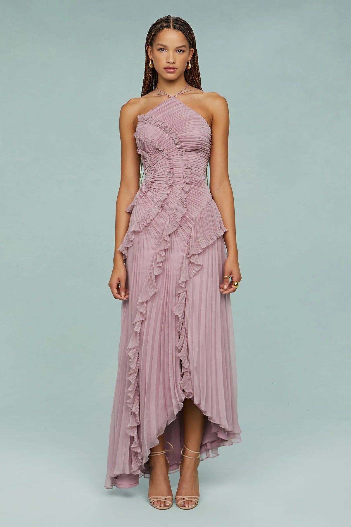 Estelle maxi-halterjurk met ruches voor dames