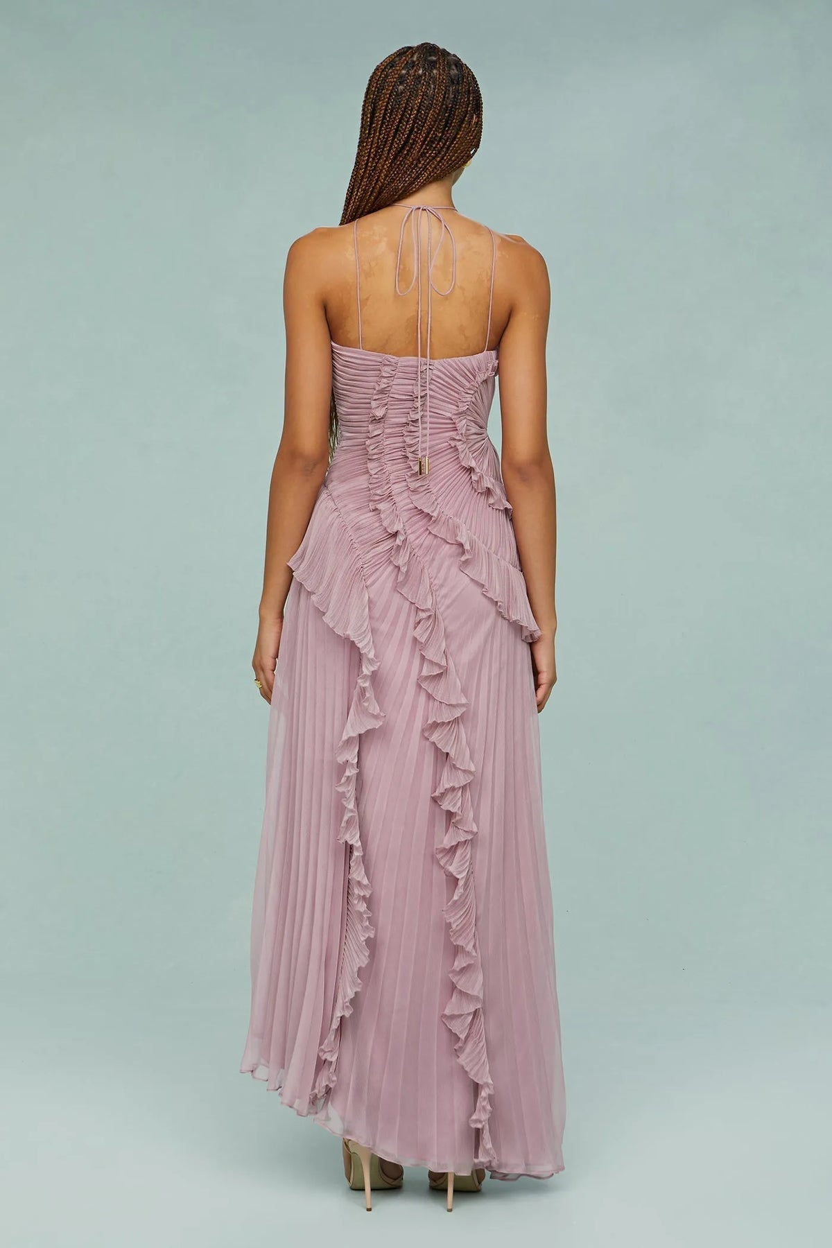 Estelle maxi-halterjurk met ruches voor dames