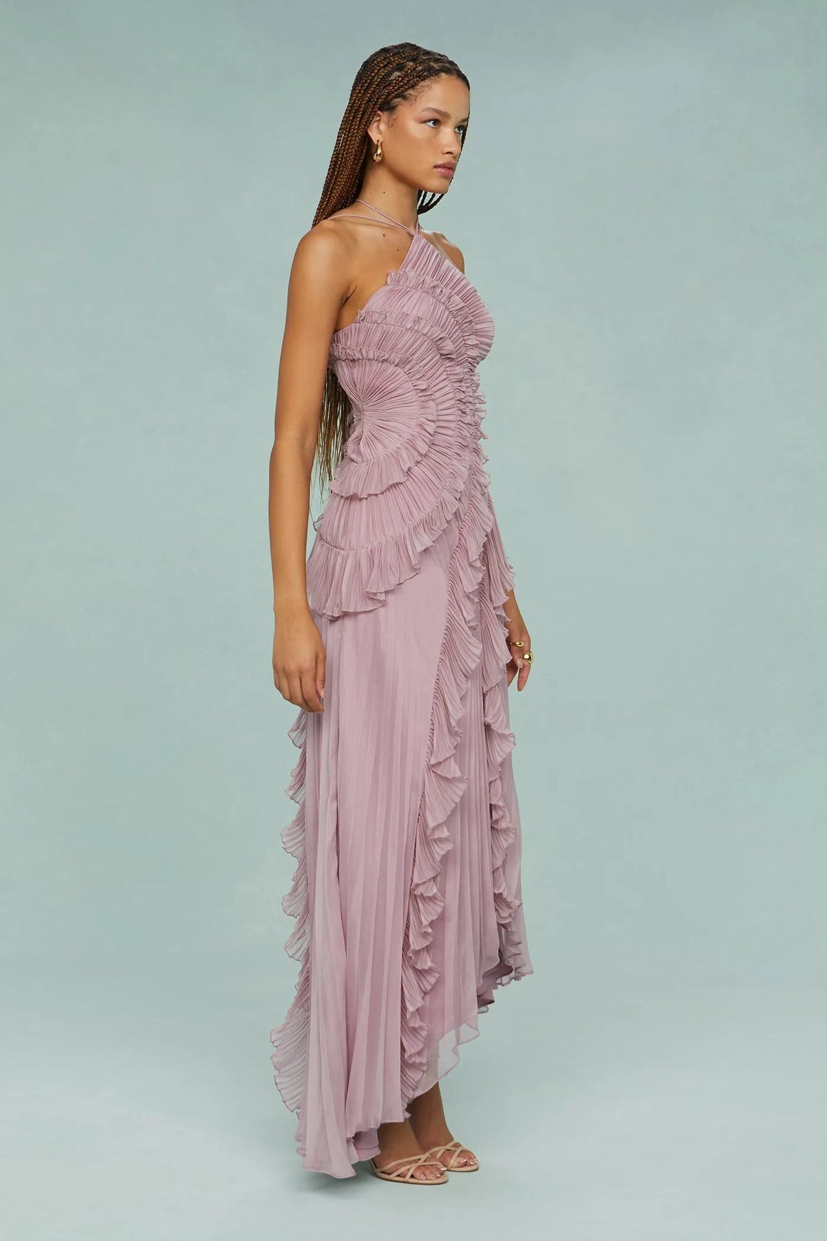 Estelle maxi-halterjurk met ruches voor dames