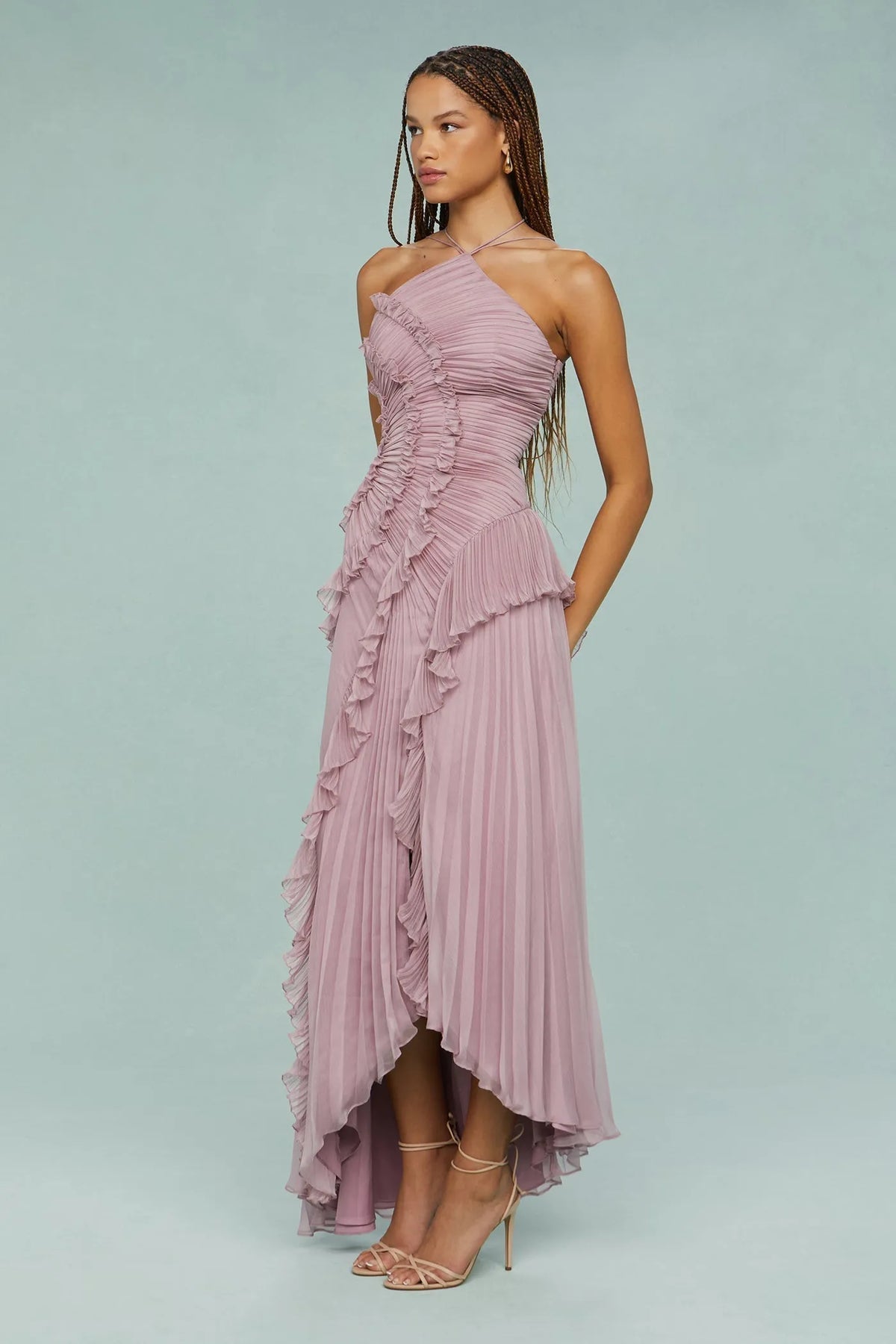 Estelle maxi-halterjurk met ruches voor dames