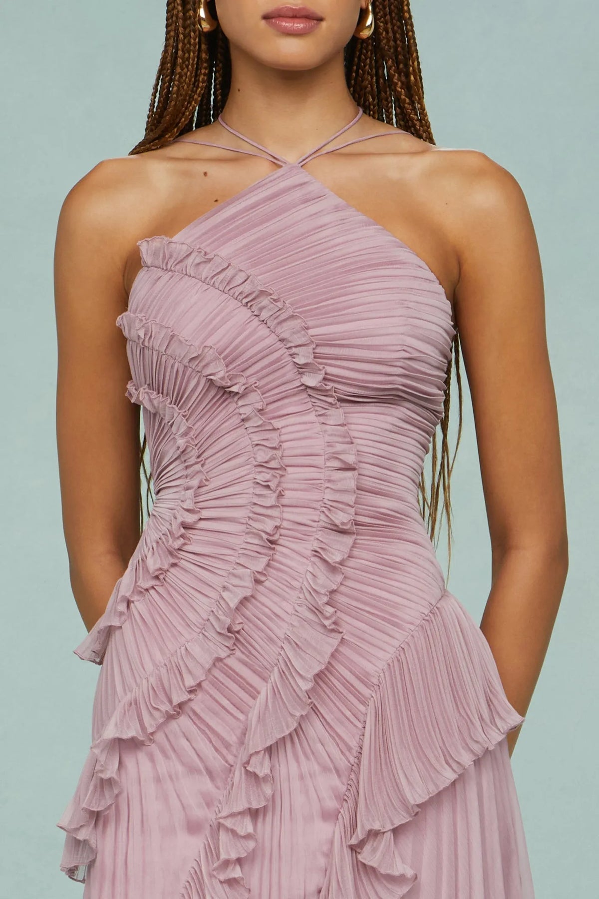 Estelle maxi-halterjurk met ruches voor dames