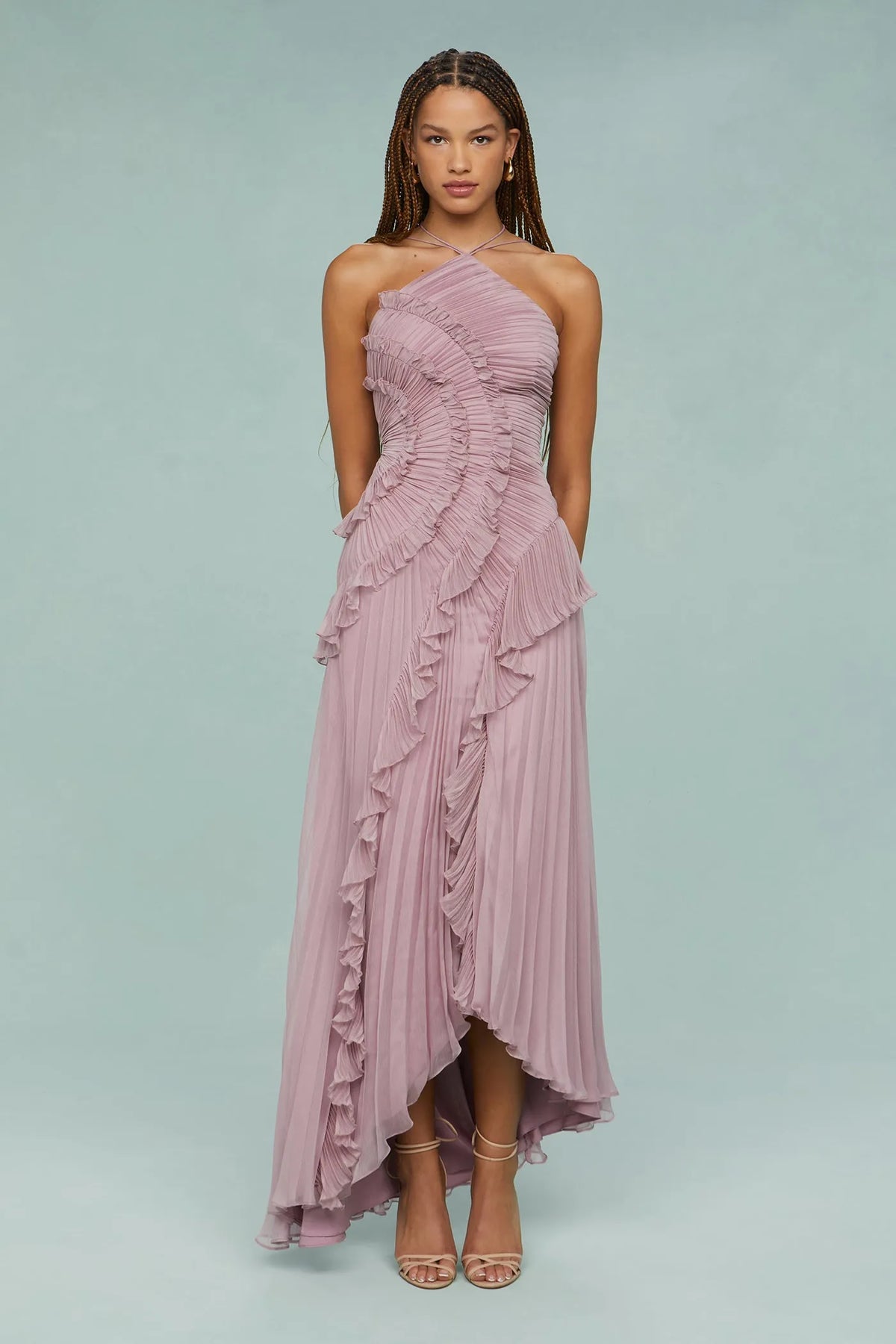 Estelle maxi-halterjurk met ruches voor dames