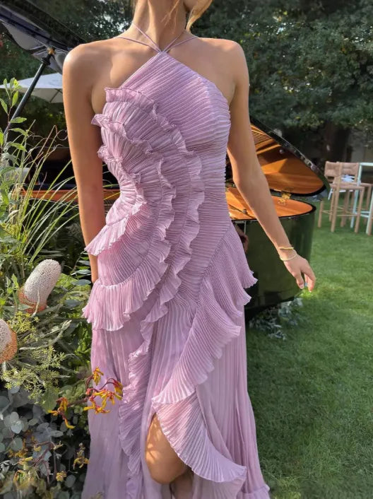 Estelle maxi-halterjurk met ruches voor dames