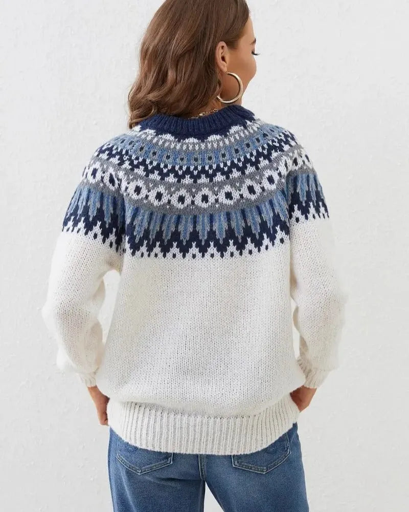 Estrella damestrui met Fair Isle-patroon en ronde hals
