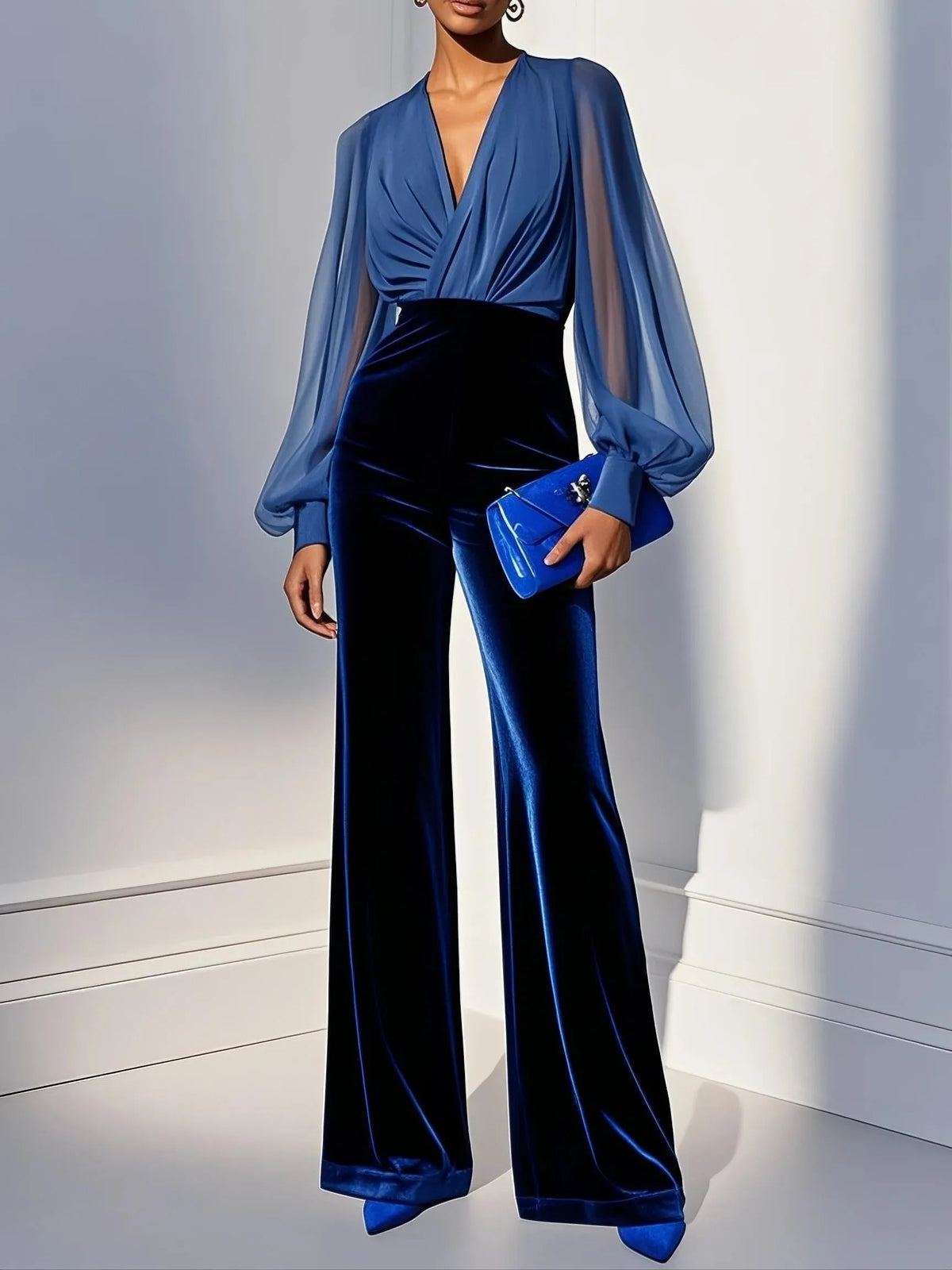 Everleigh fluwelen jumpsuit voor dames met wijde pijpen