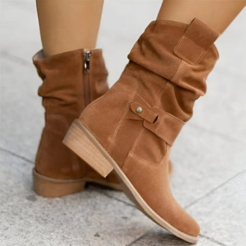 Ewa slouchy halfhoge dameslaarzen met blokhak