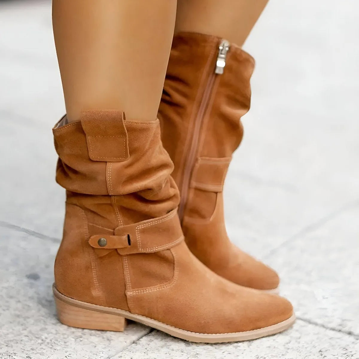 Ewa slouchy halfhoge dameslaarzen met blokhak