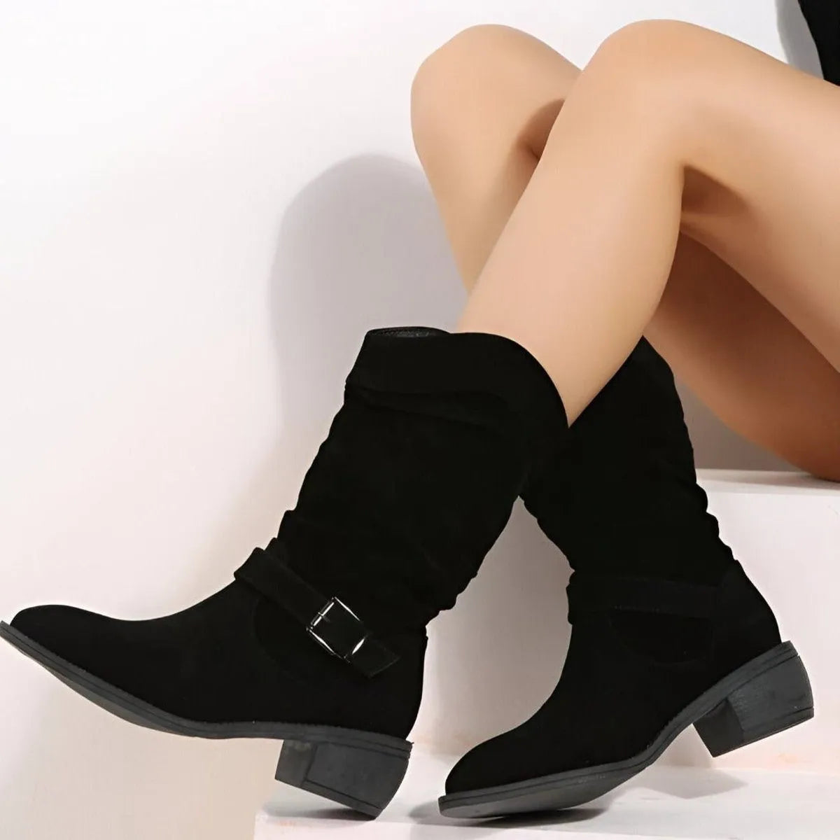 Ewa slouchy halfhoge dameslaarzen met blokhak
