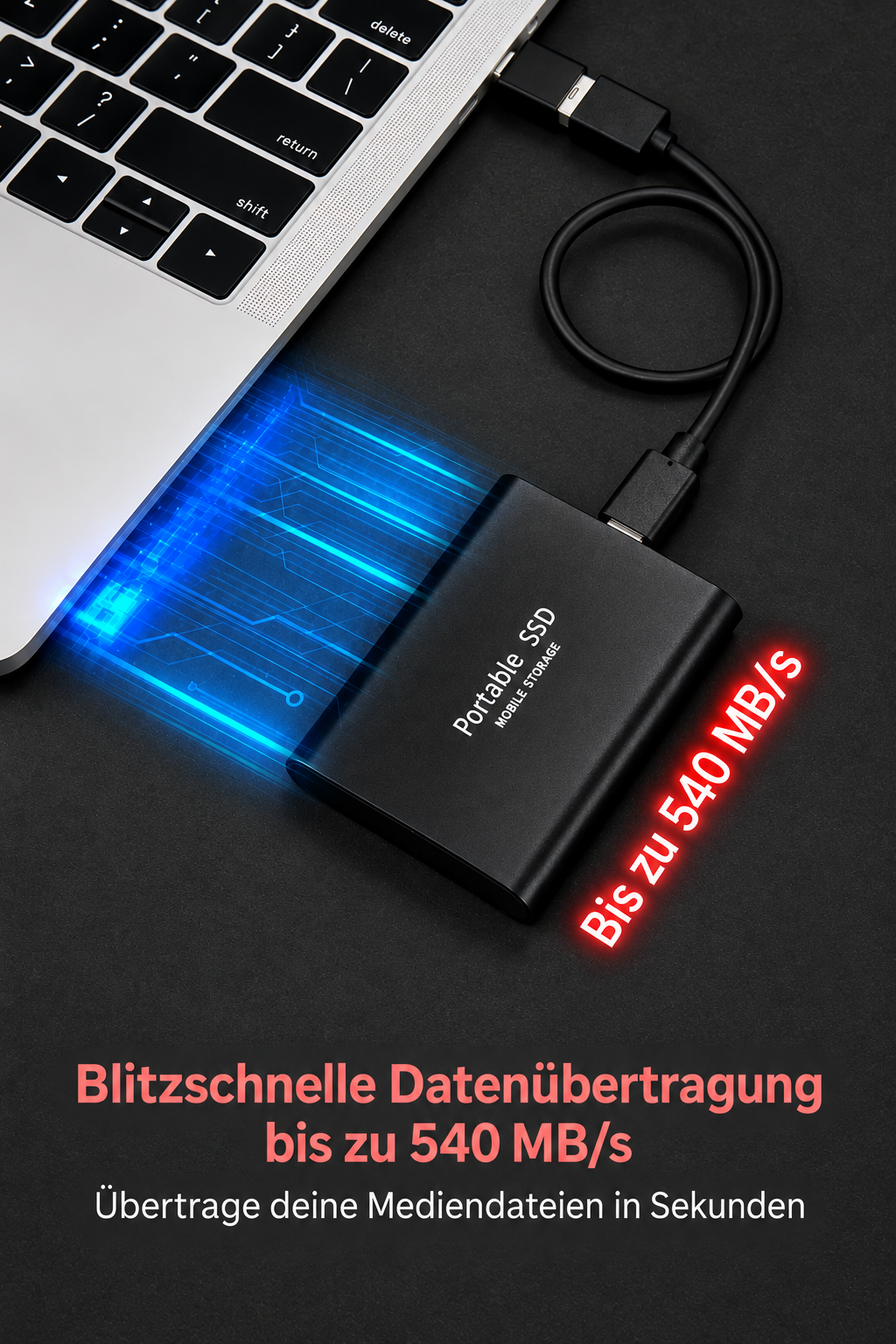 Externe SSD 128 TB met USB-C en USB 3.1