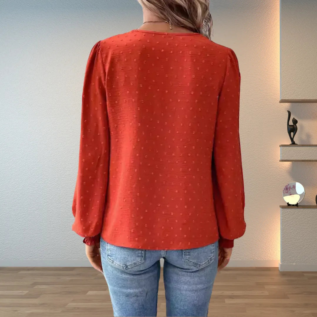 Faith kanten damesblouse met V-hals en lange mouwen