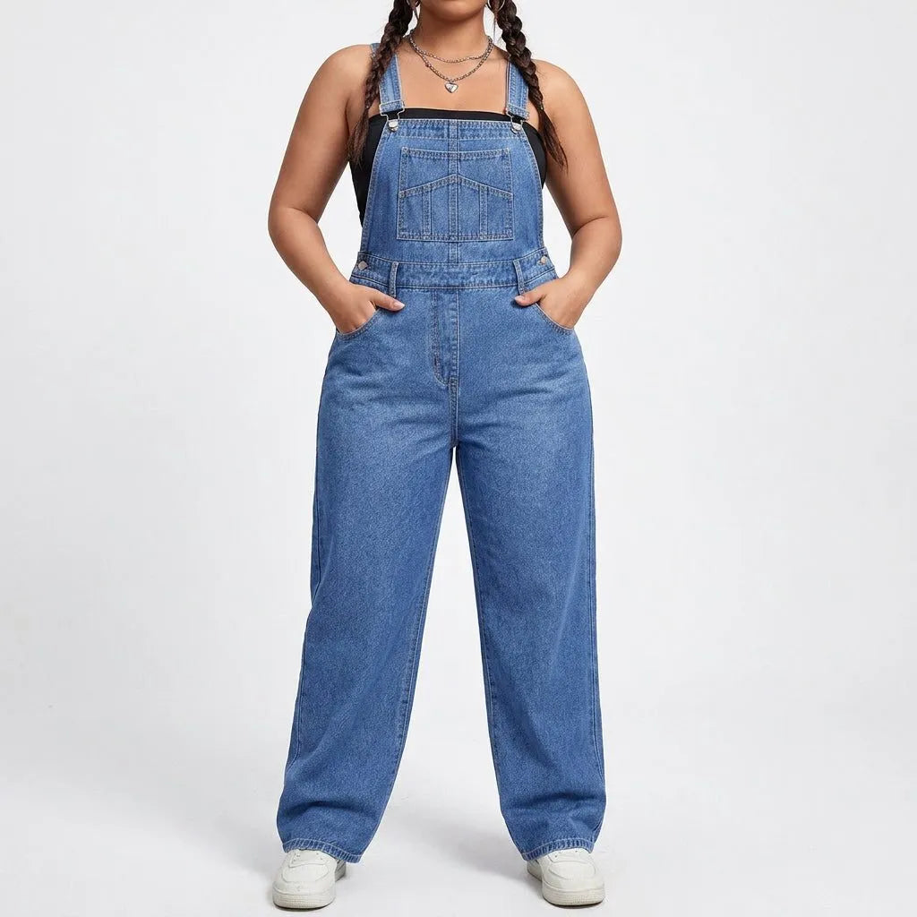Fallon denim tuinbroek voor dames met rechte pijpen